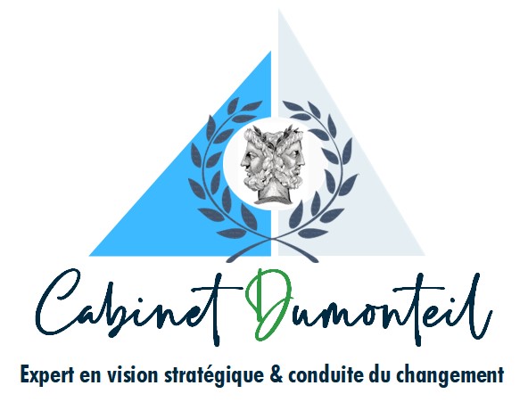 Logo du cabinet représentant Janus, le cabinet et son client, la marque, la baseline